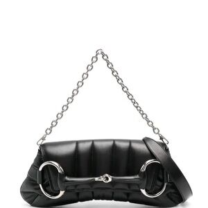 GUCCI Nappa Vertical Matelasse Medium Maxi Horsebit Chain Shoulder Bag Black